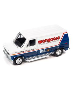 1965 Volkswagen Type 2 Transporter Van Black and Red "Schwinn" and 1976 Ford Econoline Van White and Blue "Mongoose USA Factory Team" "BMX Freestyle" Set of 2 Cars "2-Packs" 2023 Release 2 1/64 Diecast Model Cars by Johnny Lightning