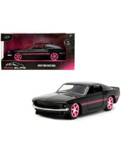 1969 Ford Mustang Black Metallic with Pink Stripes and Wheels "Pink Slips" Series 1/32 Diecast Model Car by Jada