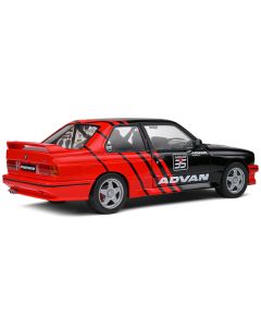 1990 BMW E30 M3 Black and Red with Graphics "ADVAN Drift Team" "Competition" Series 1/18 Diecast Model Car by Solido