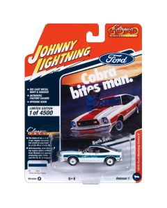 1978 Ford Mustang Cobra II White with Blue Stripes "Classic Gold Collection" 2023 Release 1 Limited Edition to 4500 pieces Worldwide 1/64 Diecast Model Car by Johnny Lightning