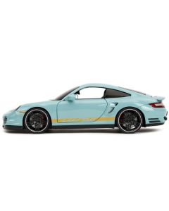 Porsche 911 Turbo (997) Light Blue with Yellow Stripes "Pink Slips" Series 1/24 Diecast Model Car by Jada