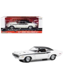 1971 Dodge Challenger R/T Bright White with Black Stripes and Top 1/18 Diecast Model Car by Greenlight