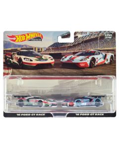 2016 Ford GT Race #67 White with Green and Red Stripes and 2016 Ford GT Race #69 Light Blue Metallic with Orange Stripes "Car Culture" Set of 2 Cars Diecast Model Cars by Hot Wheels