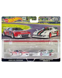 BMW M1 Procar #8 White with Red Stripes and Lancia Stratos Group 5 #829 White with Stripes "Car Culture" Set of 2 Cars Diecast Model Cars by Hot Wheels