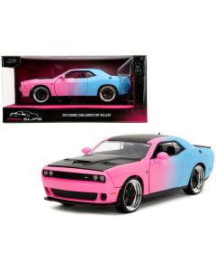 2015 Dodge Challenger SRT Hellcat Pink and Blue Gradient with Matt Black Hood and Top "Pink Slips" Series 1/24 Diecast Model Car by Jada