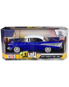 1957 Chevrolet Bel Air Lowrider Candy Blue with White Top "Get Low" Series 1/24 Diecast Model Car by Motormax