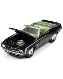 1969 Chevrolet Camaro RS/SS Convertible Fathom Green Metallic with White Stripes and Light Green Interior Limited Edition to 2524 pieces Worldwide "OK Used Cars" 2023 Series 1/64 Diecast Model Car by Johnny Lightning