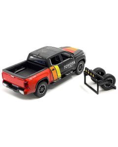 2023 Toyota Tundra TRD 4x4 Pickup Truck Black and Red with Stripes with Sunroof and Wheel Rack Limited Edition to 2400 pieces Worldwide 1/24 Diecast Model Car