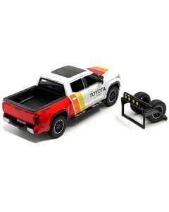 2023 Toyota Tundra TRD 4x4 Pickup Truck White and Red with Stripes with Sunroof and Wheel Rack Limited Edition to 2400 pieces Worldwide 1/24 Diecast Model Car