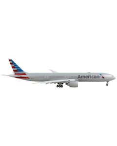 Boeing 777-300ER Commercial Aircraft with Flaps Down "American Airlines" Silver with Striped Tail 1/400 Diecast Model Airplane by GeminiJets