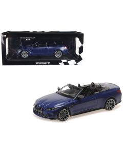 2021 BMW M4 Cabriolet Matt Blue Metallic Limited Edition to 438 pieces Worldwide 1/18 Diecast Model Car by Minichamps