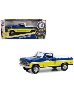 1969 Ford F-100 Pickup Truck Blue and Yellow with White Top and Bed Cover "Goodyear Tires" "Running on Empty" Series 6 1/24 Diecast Model Car by Greenlight