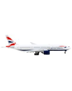 Boeing 777-200ER Commercial Aircraft with Flaps Down "British Airways" White with Tail Stripes 1/400 Diecast Model Airplane by GeminiJets