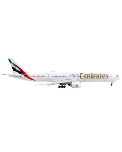 Boeing 777-300ER Commercial Aircraft with Flaps Down "Emirates Airlines" White with Tail Stripes 1/400 Diecast Model Airplane by GeminiJets