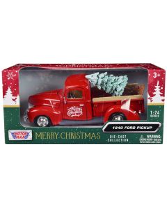 1940 Ford Pickup Truck Red "Merry Christmas" with Tree Accessory 1/24 Diecast Model Car by Motormax