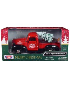 1941 Plymouth Pickup Truck Red and Black "Merry Christmas" with Tree Accessory 1/24 Diecast Model Car by Motormax