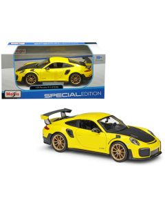 Porsche 911 GT2 RS Yellow with Carbon Hood and Gold Wheels "Special Edition" 1/24 Diecast Model Car by Maisto