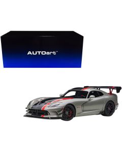 2017 Dodge Viper ACR Billet Silver Metallic with Black and Red Stripes 1/18 Model Car by Autoart