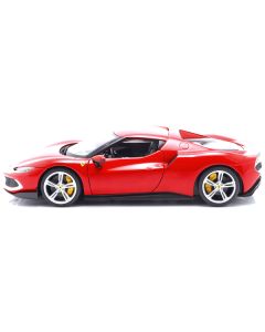 Ferrari 296 GTB Assetto Fiorano Red with White Stripes "Race + Play" Series 1/18 Diecast Model Car by Bburago