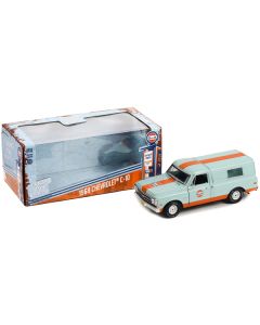 1968 Chevrolet C-10 Pickup Truck Light Blue with Orange Stripes with Camper Shell "Gulf Oil" "Running on Empty" Series 5 1/24 Diecast Model Car by Greenlight