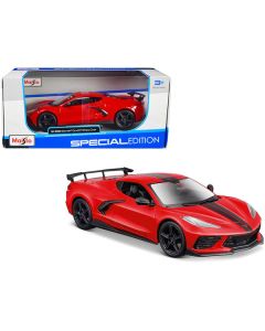 2020 Chevrolet Corvette Stingray Coupe Red with Black Stripes "Special Edition" Series 1/24 Diecast Model Car by Maisto