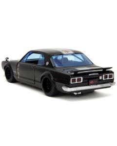 1971 Nissan Skyline GT-R RHD (Right Hand Drive) Black with Silver Stripe and Mikey Diecast Figure "Tokyo Revengers" (2021) TV Series "Anime Hollywood Rides" Series 1/24 Diecast Model Car by Jada