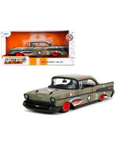 1957 Chevrolet Bel Air #3 Camouflage with Shark Mouth Graphics "Bigtime Muscle" Series 1/24 Diecast Model Car by Jada