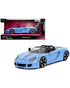 Porsche Carrera GT Convertible Blue with Black Stripes "Pink Slips" Series 1/24 Diecast Model Car by Jada