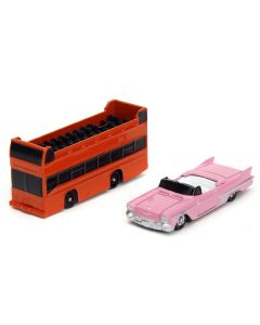 "Hollywood 100" Walk of Fame Diorama with Pink Convertible and Double-Decker Bus "Nano Scene" Series model by Jada