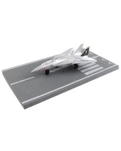 Grumman F-14 Tomcat Fighter Aircraft Silver Metallic "United States Navy VF-84 Jolly Rogers" with Runway Section Diecast Model Airplane by Runway24