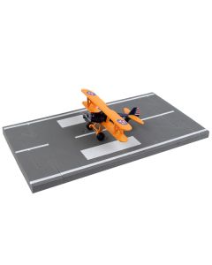 Boeing-Stearman Model 75 PT-17 Kaydet Aircraft Blue and Orange "High Flyer-United States Air Force" with Runway Section Diecast Model Airplane by Runway24