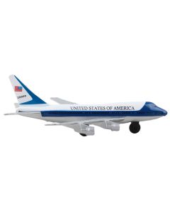 Boeing VC-25 Aircraft White and Blue "United States of America - Air Force One" with Runway 24 Sign Diecast Model Airplane by Runway24