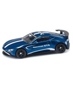 Aston Martin Vantage GT4 Blue Metallic with White Stripes Diecast Model Car by Siku