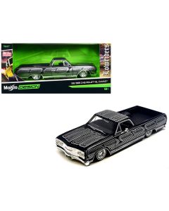 1965 Chevrolet El Camino Lowrider Black Metallic with Silver Graphics "Lowriders" Series 1/25 Diecast Model Car by Maisto