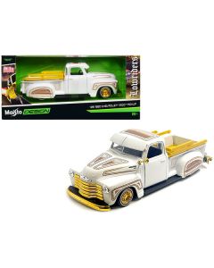 1950 Chevrolet 3100 Pickup Truck Lowrider White with Graphics and Gold Wheels "Lowriders" Series 1/25 Diecast Model Car by Maisto