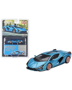 Lamborghini Sian FKP 37 Blu Aegir Blue Metallic Limited Edition to 6960 pieces Worldwide 1/64 Diecast Model Car by Mini GT