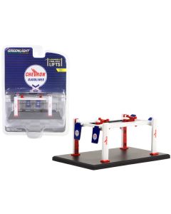 Adjustable Four-Post Lift "Chevron" White and Red "Four-Post Lifts" Series 5 1/64 Diecast Model by Greenlight