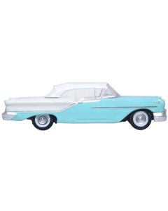 1957 Oldsmobile 88 Convertible (Top-Up) Banff Blue and Alcan White with White 1/87 (HO) Scale Diecast Model Car by Oxford Diecast