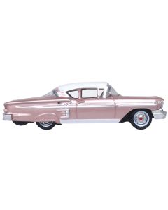 1958 Chevrolet Impala Sport Cay Coral Pink Metallic with White Top 1/87 (HO) Scale Diecast Model Car by Oxford Diecast