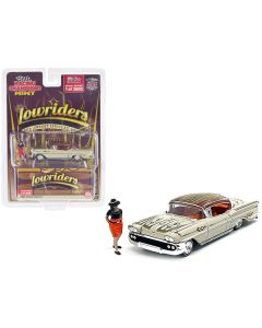 1958 Chevrolet Impala Lowrider Beige with Graphics and Orange Interior with Diecast Figure Limited Edition to 3600 pieces Worldwide 1/64 Diecast Model Car by Racing Champions