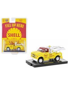 1970 Chevrolet C60 Tow Truck Yellow with Red Top and Yellow Interior "Shell Oil" Limited Edition to 7800 pieces Worldwide 1/64 Diecast Model Car by M2 Machines