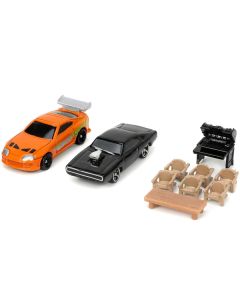 Toretto House Diorama with Dodge Charger Black and Toyota Supra Orange with Graphics "Fast and Furious" "Nano Scene" Series Models by Jada