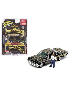 1961 Chevrolet Impala Lowrider Black with Graphics and Diecast Figure Limited Edition to 3600 pieces Worldwide 1/64 Diecast Model Car by Johnny Lightning