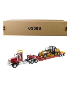 International HX520 Tandem Tractor Red with XL 120 Lowboy Trailer and CAT Caterpillar 12M3 Motor Grader Set of 2 pieces 1/50 Diecast Models by Diecast Masters