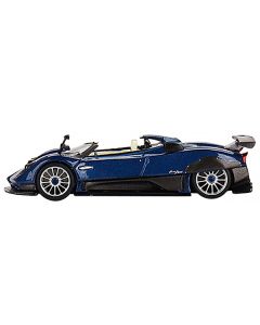 Pagani Zonda HP Barchetta Convertible Blue Tricolore Metallic and Carbon with White Interior Limited Edition to 4200 pieces Worldwide 1/64 Diecast Model Car by Mini GT