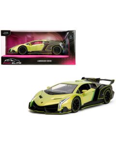 Lamborghini Veneno Lime Green Metallic and Matt Black "Pink Slips" Series 1/24 Diecast Model Car by Jada