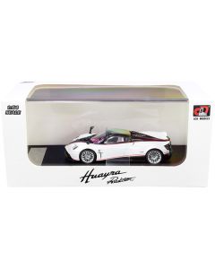 Pagani Huayra Roadster White Metallic and Carbon with Red Stripes 1/64 Diecast Model Car by LCD Models