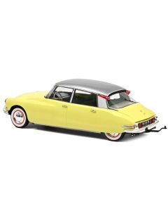 1960 Citroen DS 19 Jonquille Yellow with Silver Top and Caravan Digue Panoramic Trailer Beige 1/18 Diecast Model Car by Norev