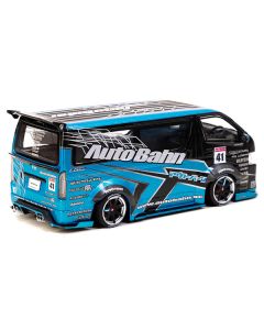 Toyota Hiace Widebody Van RHD (Right Hand Drive) "AutoBahn" Blue Metallic and Black with Graphics "Hobby43" Series 1/43 Diecast Model Car by Tarmac Works