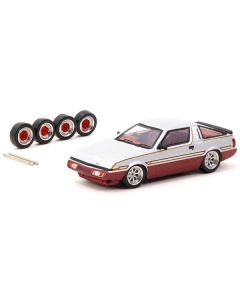 Mitsubishi Starion RHD (Right Hand Drive) Silver Metallic and Dark Red with Red Interior with Extra Wheels "Road64" Series 1/64 Diecast Model Car by Tarmac Works